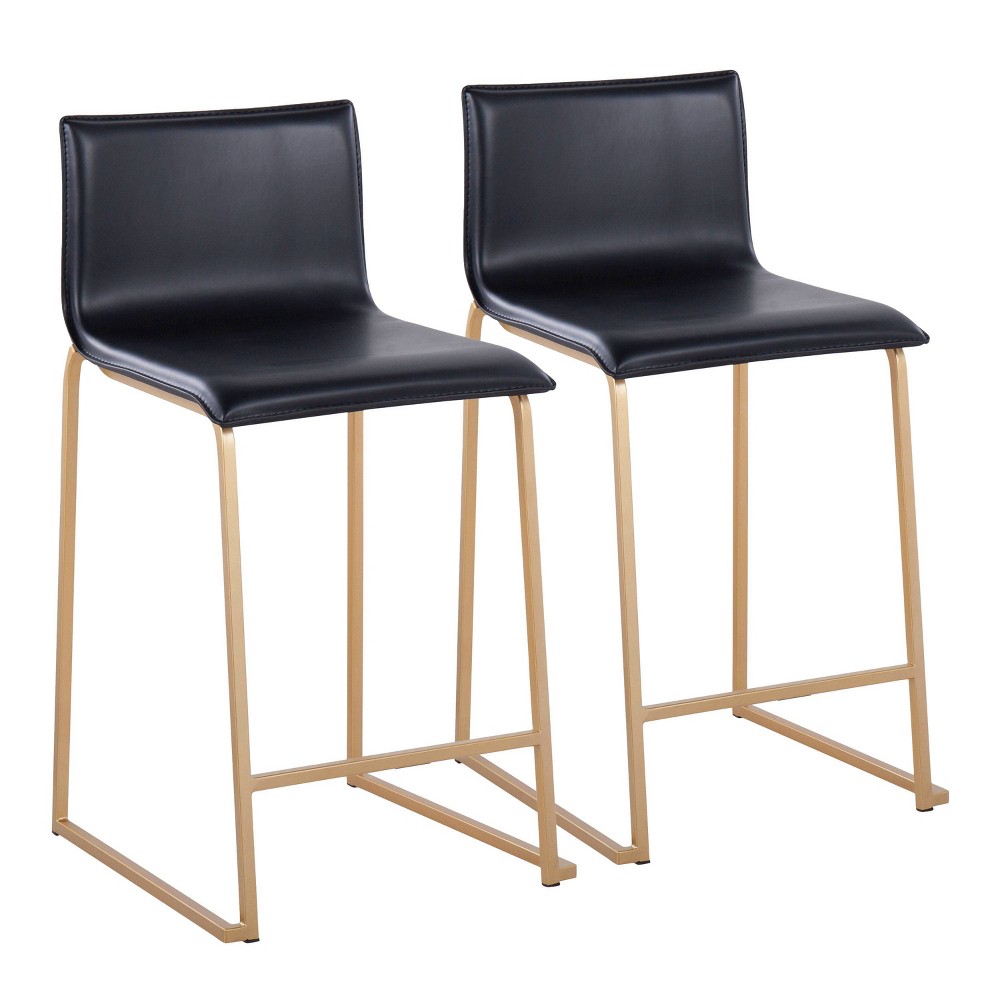 Set of 2 26" Mara Contemporary Counter Height Barstools Gold/Black - LumiSource: Faux Leather, Steel Base, Fixed Height