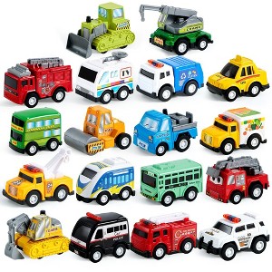 18Pcs Pull Back City Cars and Trucks Toy Vehicles Set, Friction Powered Cars Toys for Toddlers, Boys, Girls’ Educational Play, Goodie Bags Stuffers - 1 of 4