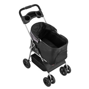 VEVOR Pet Stroller, 35 lbs Weight Capacity, Foldable Dog Stroller Cart, 4 Wheels Cats Pram with Detachable Carrier & Mesh Windows, Black - 1 of 4
