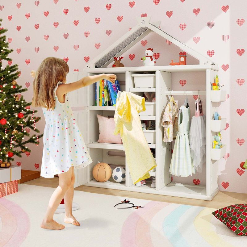 Costway Kids Costume Storage Closet Children Pretend Dresser with Storage Bins Shelves Grey/Pink/White, 4 of 11