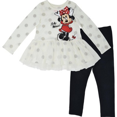 Disney Minnie Mouse Girls Peplum T-Shirt and Leggings Outfit Set Toddler Sizes (18 Months - 14-16)