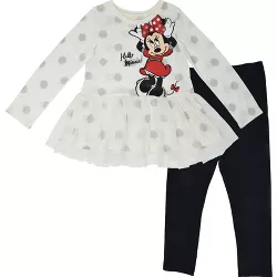 Disney Minnie Mouse Girls Long Sleeve Ruffled T-Shirt and Leggings Set 