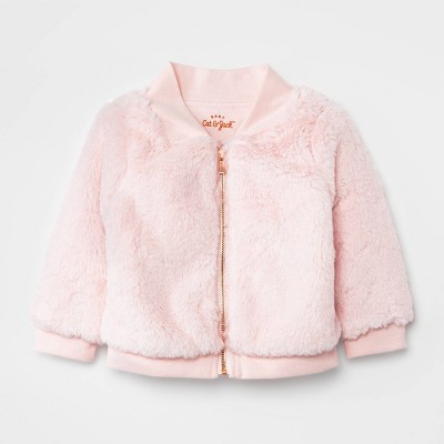 Baby Girls' Fur Bomber Jacket - Cat & Jack™ Pink Newborn
