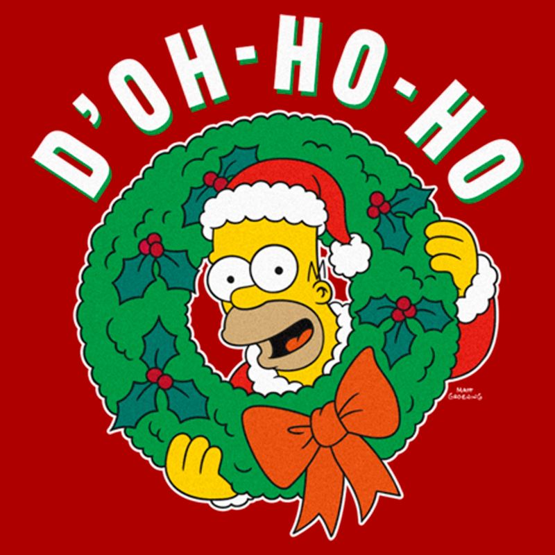 Men's The Simpsons Christmas Homer Doh-Ho Wreath T-Shirt, 2 of 6
