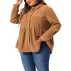 Agnes Orinda Women's Plus Size Corduroy Long Sleeve Pockets Peplum Button Down Shirts - 2 of 4