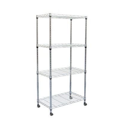 Mind Reader Adjustable 4-Tier Heavy Duty Utility Rolling Cart and Mobile Chrome Steel Shelf Organizer