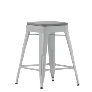 Emma and Oliver Set of Four Backless Metal Stools with All-Weather Poly Resin Seats for Indoor Use Only - 1 of 4
