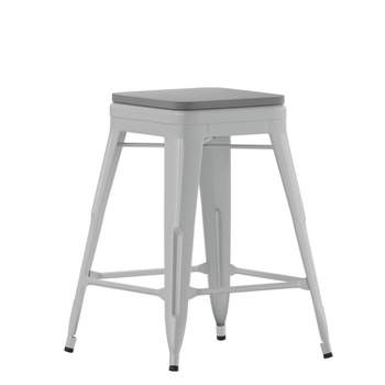 Flash Furniture Cierra Set of 4 Commercial Grade 24" High Backless Metal Indoor Counter Height Stools with All-Weather Poly Resin Seats
