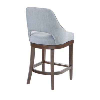 Transitional Blue Swivel Counter Stool with Silver Kick Plate