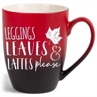 Elanze Designs Leggings Leaves & Lattes Please Two Toned Ombre Matte Red and Black 12 ounce Ceramic Stoneware Coffee Cup Mug