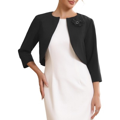 INSPIRE CHIC Women's Crew Neck Formal Bolero 3/4 Sleeves Open Front Cropped Shrugs