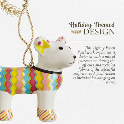 Colorful Patchwork Porcelain Dog Christmas Ornament, 3"