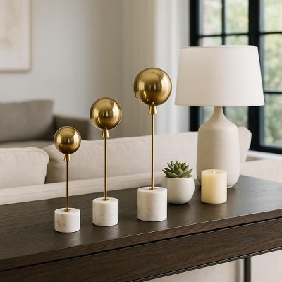 Decorative Balloon Statue Figurine with Marble Base for Home Decor - Minimalist Decorative Object for Shelf Styling and Living Room Decoration - 18"