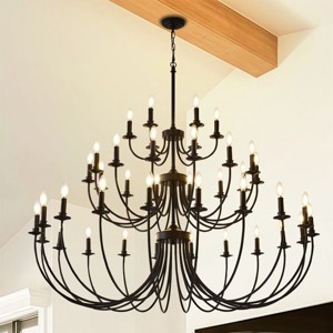 Baoure 52-Light Black Farmhouse Chandeliers, 71-in Vintage Candle Large Chandelier for Entryway Kitchen Island Foyer - 1 of 4