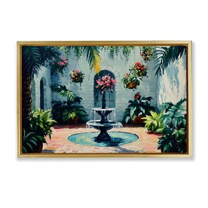 Stupell Industries Floral Fountain Courtyard Floating Frame Canvas Art - 1 of 4