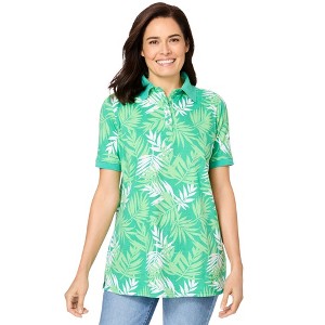 Woman Within Women's Plus Size Perfect Printed Short-Sleeve Polo Shirt - 1 of 4