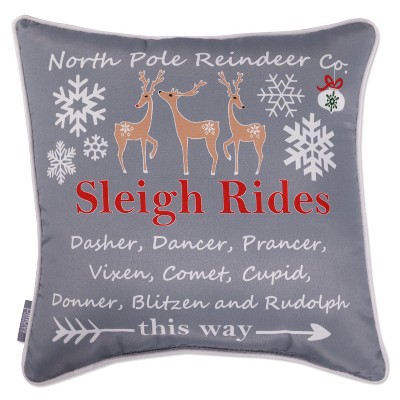 18"x18" Sleigh Rides Square Throw Pillow Gray/Red - Pillow Perfect
