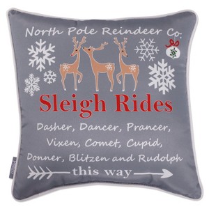 18"x18" Sleigh Rides Square Throw Pillow Gray/Red - Pillow Perfect - 1 of 4