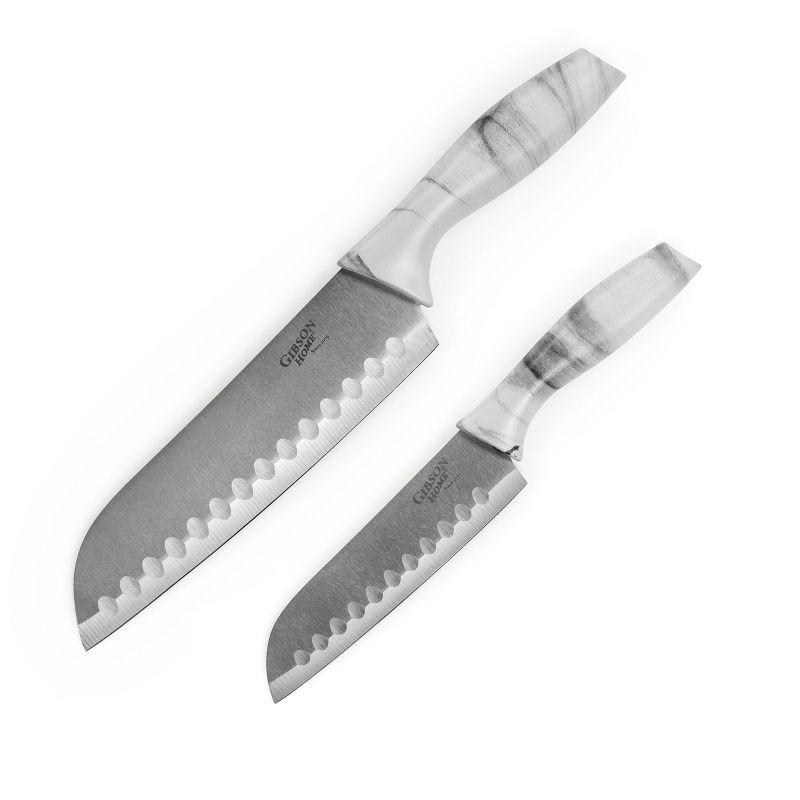 Gibson Home Beaumont 3 Piece Stainless Steel Santoku Knife Set with Cutting Board in White Marble, 3 of 10