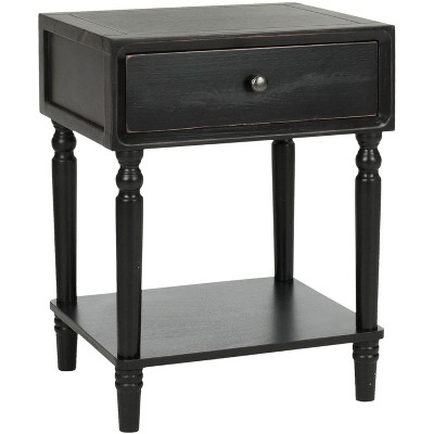 Siobhan Black Pine Wood End Table with Storage