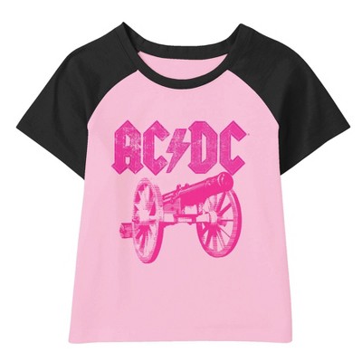 Ac/dc Lightning Bolt And Cannon Logo Girl's Pink Raglan Short Sleeve ...