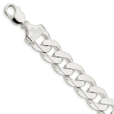 Black Bow Jewelry Men's 15mm, Sterling Silver Solid Flat Curb Chain Bracelet