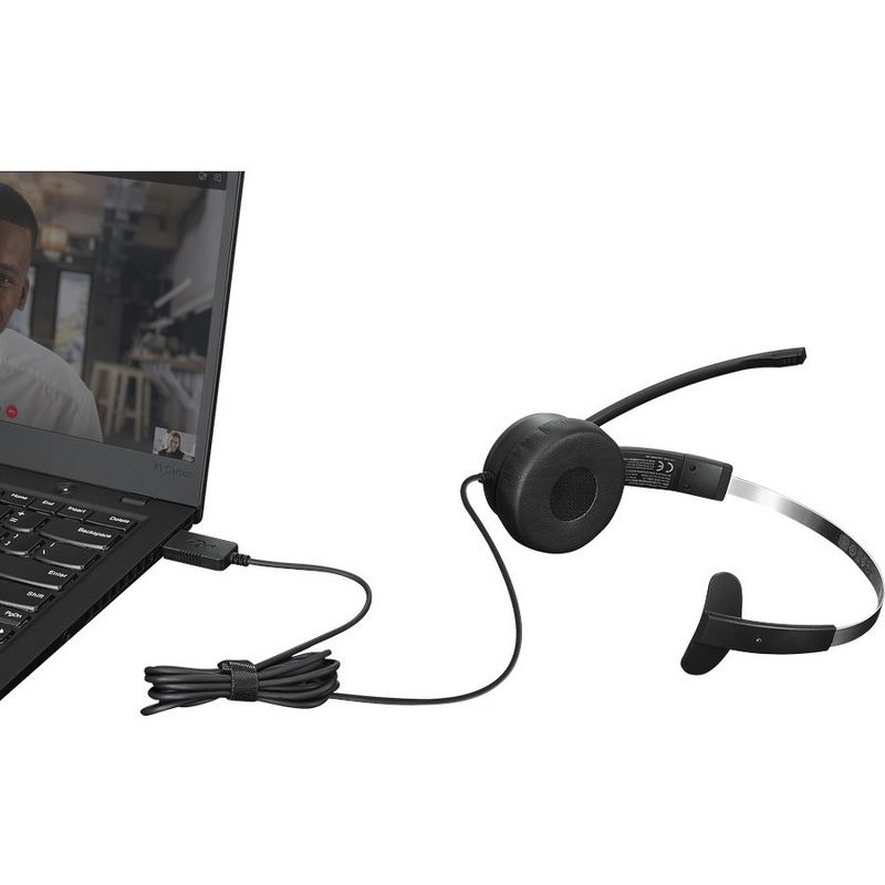 Lenovo 100 Mono USB Headset - Mono - USB Type A - Wired - 32 Ohm - 20 Hz - 20 kHz - Over-the-head - Monaural - Supra-aural - 5.91 ft Cable, 4 of 5