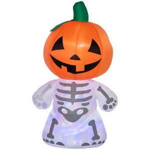 HOMCOM 70.75 " Inflatable Halloween Skeleton Ghost Pumpkin Head, Blow-Up LED Yard Display w/ Rotating Colorful Light Outdoor for Garden, Lawn, Party - 1 of 4