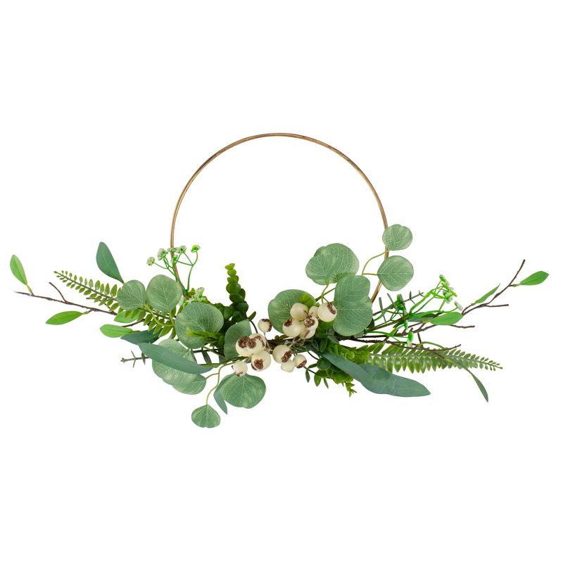 Northlight Eucalyptus Leaf and Fern Golden Ring Wreath Spring Decor, Green and Gold 30", 1 of 5