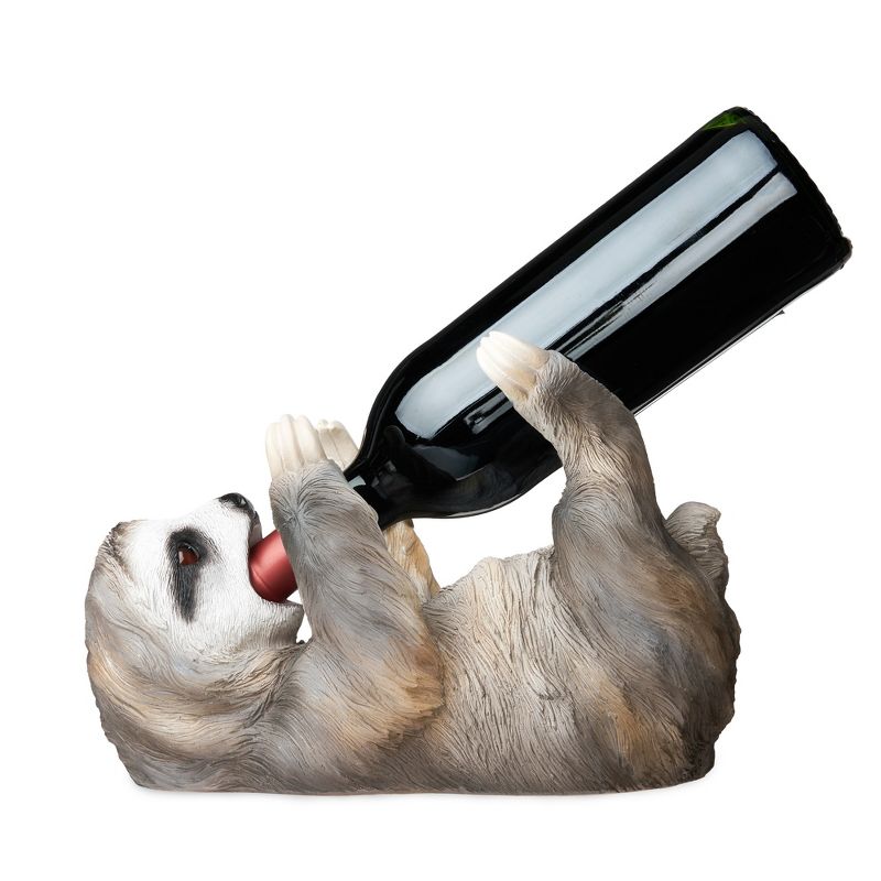 True Sloth Polyresin Wine Bottle Holder, Felt Base, Set of 1, Grey, Holds 1 Standard Wine Bottle, Novelty Wine Decor, 1 of 7
