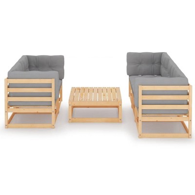 vidaXL Patio Furniture Set 6 Piece Outdoor Sectional Sofa Solid Wood Pine - Natural With Cushions