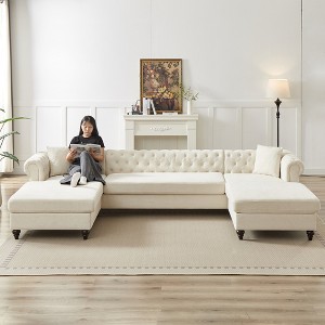 135.5" U-Shaped Sectional Sofas Modern Chenille 3-Piece Sofa ¨C Two Chaise Lounges, Two Pillows, Wooden Legs for Living Room, Bedroom & Lounge - 1 of 4