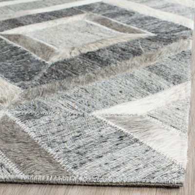 Ivory and Dark Grey Geometric Cowhide Runner Rug