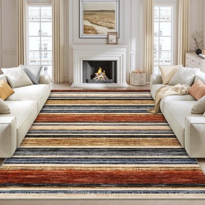 Modern Runner Rug Washable Striped Accent Carpet Non-Slip, Stain-Resistant Entry Rugs Low Pile Hallway Rug