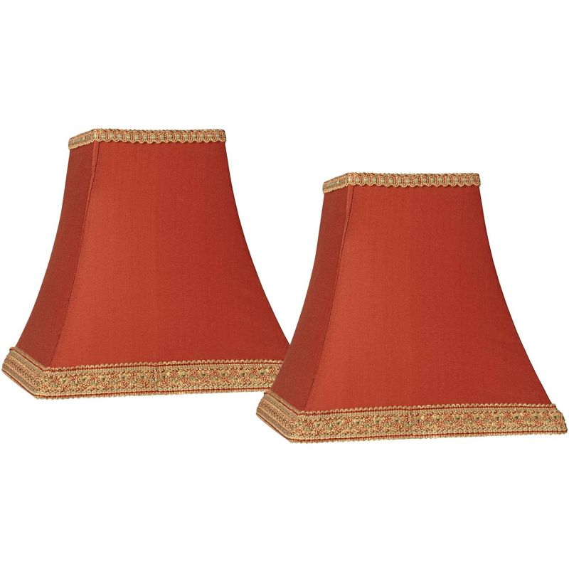 Springcrest Set of 2 Square Lamp Shades Rust Small 5" Top x 9" Bottom x 10" High Spider with Replacement Harp and Finial Fitting, 1 of 7