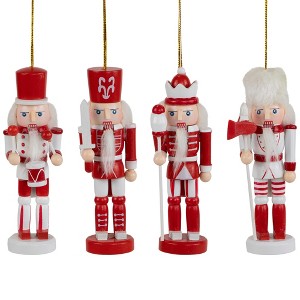 Northlight Nutcracker Soldiers Wooden Christmas Ornaments - 5" - Red and White - Set of 4 - 1 of 4