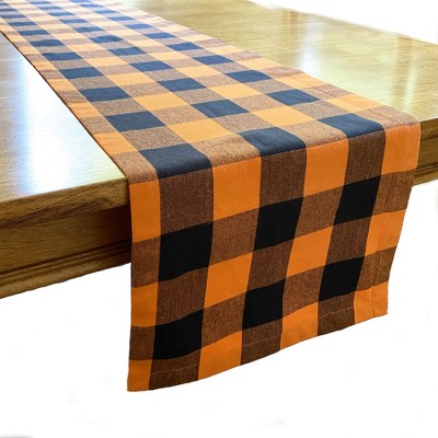 Farmhouse Living Fall Buffalo Check Halloween Table Runner - 13" x 70" - Black/Orange - Elrene Home Fashions