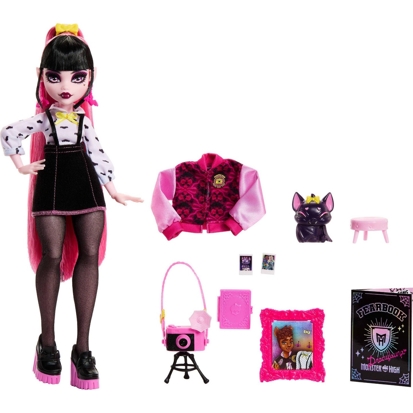Детская кукла Monster High Fearbook Draculaura Fashion Doll with Yearbook and Photo Fang Club Accessories — фото 5