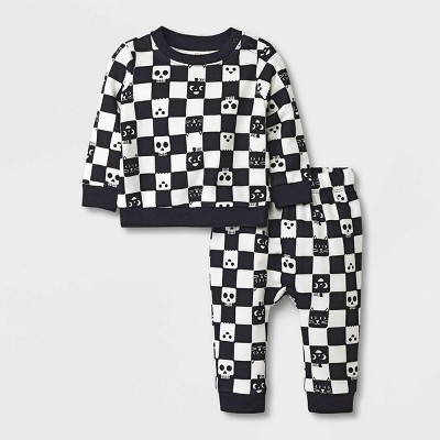 Fall Neutral Checker Zip Up Hoodie & Joggers Set 12-18 Months