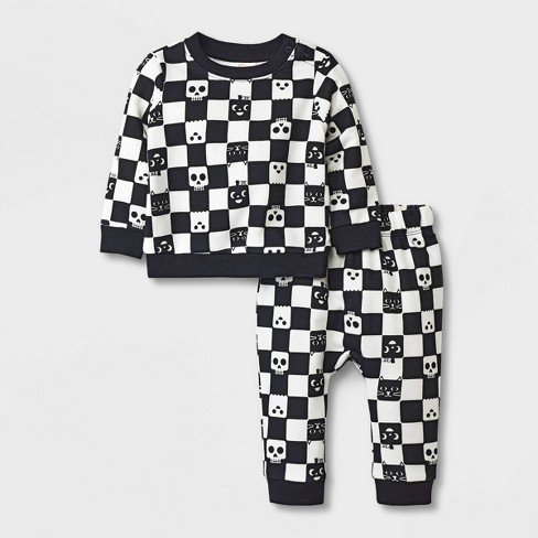 Fall Neutral Checker Zip Up Hoodie & Joggers Set 12-18 Months