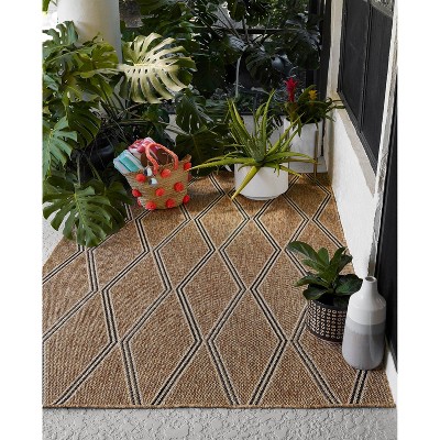 Natural Geometric Flat Woven Indoor Outdoor Rug Runner