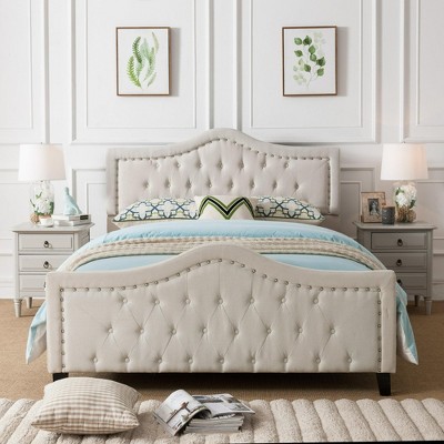 Upholstered Queen Size Bed Frame with Arched Headboard and Footboard, Button Tufted Platform Bed -Christopher Knight Home