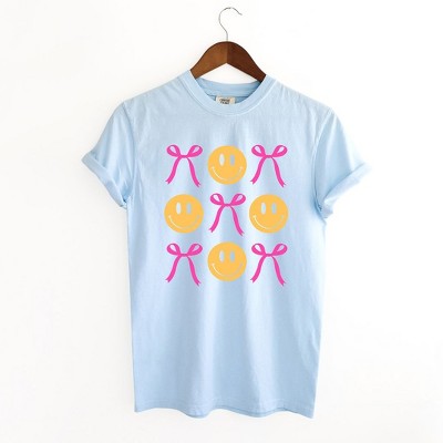 Simply Sage Market Women's Bows and Smiley Coquette Chart Short Sleeve Garment Dyed Tee - XL - Chambray