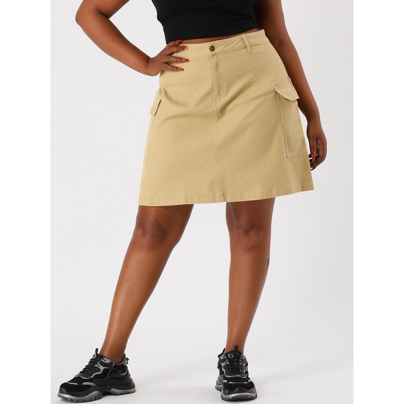 Agnes Orinda Women's Plus Size Skirt a Line Casual Above Knee Zipper Front Flare Skirts, 3 of 7