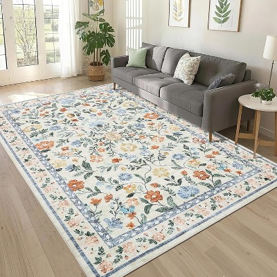 homfan Washable Runner Rug for Hallway Floral Print Kitchen Runner with Non-Slip Backing, Non-Shedding Low Pile Accent Rug