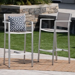 29.50" Barstools with Silver Rust-Proof Aluminum Frame, Grey Mesh, Set of 2 - 1 of 4