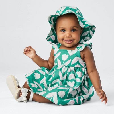 Baby Boy Girl Green Stripe/Leaf Print Short-sleeve Romper