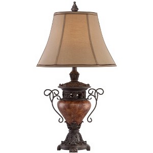 Regency Hill Traditional Table Lamp 31.5" Tall Bronze Crackle Urn Faux Silk Bell Shade for Living Room Family Bedroom Bedside Nightstand - 1 of 4