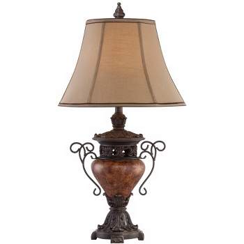 Regency Hill Traditional Table Lamp 31.5" Tall Bronze Crackle Urn Faux Silk Bell Shade for Living Room Family Bedroom Bedside Nightstand