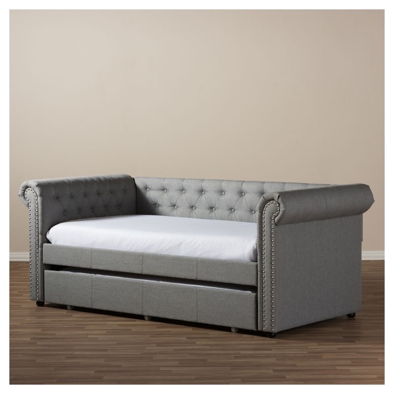 Twin Mabelle Modern and Contemporary Fabric Trundle Daybed - Baxton Studio, 5 of 7